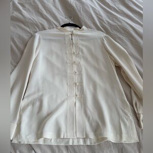 💯 silk ivory blouse with frog knot closures